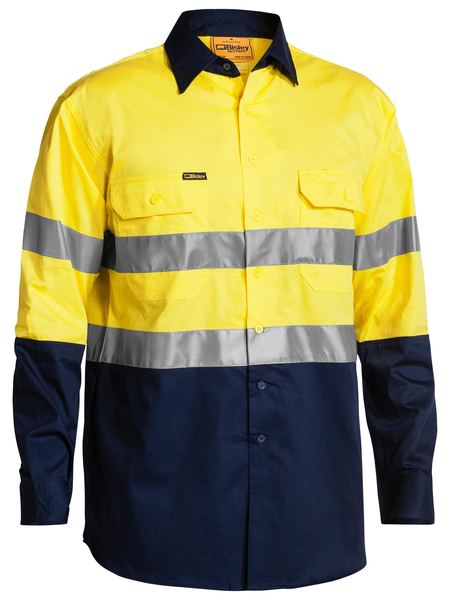 Bisley 3M Taped Two Tone Hi Vis Cool Lightweight Mens Shirt - Long Sleeve