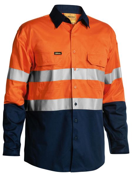 Bisley 3M Taped Two Tone Hi Vis Cool Lightweight Mens Shirt - Long Sleeve