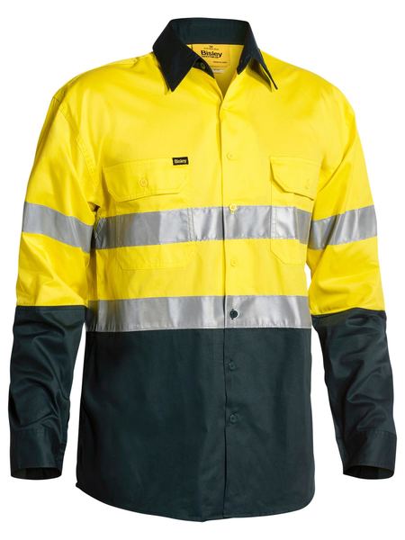 Bisley 3M Taped Two Tone Hi Vis Cool Lightweight Mens Shirt - Long Sleeve