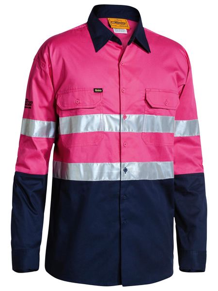 Bisley 3M Taped Two Tone Hi Vis Cool Lightweight Mens Shirt - Long Sleeve