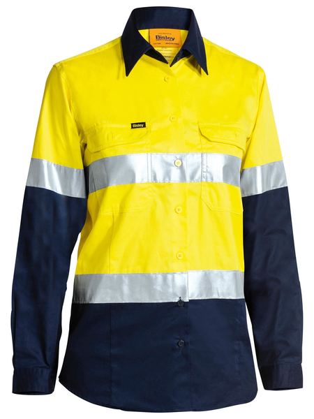 Bisley Womens 3M Taped Two Tone Hi Vis Cool Lightweight Shirt - Long Sleeve