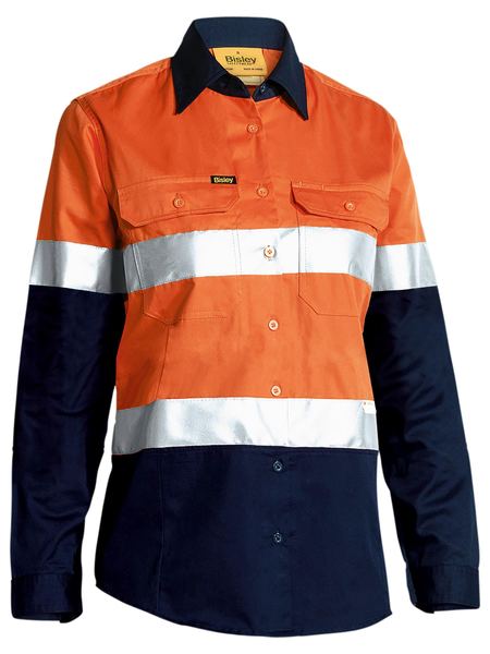 Bisley Womens 3M Taped Two Tone Hi Vis Cool Lightweight Shirt - Long Sleeve