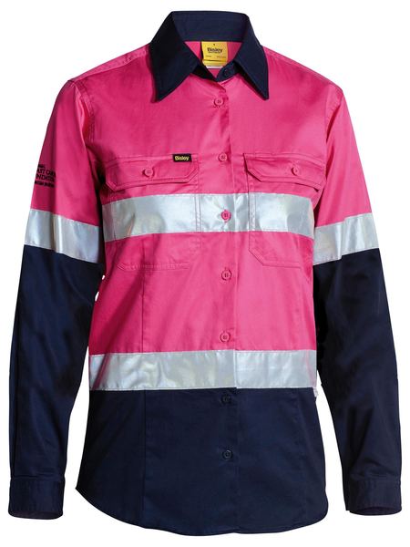 Bisley Womens 3M Taped Two Tone Hi Vis Cool Lightweight Shirt - Long Sleeve